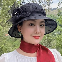 帽子女春夏天妈妈遮阳帽薄款中老年人户外防晒太阳帽欧根纱渔夫帽