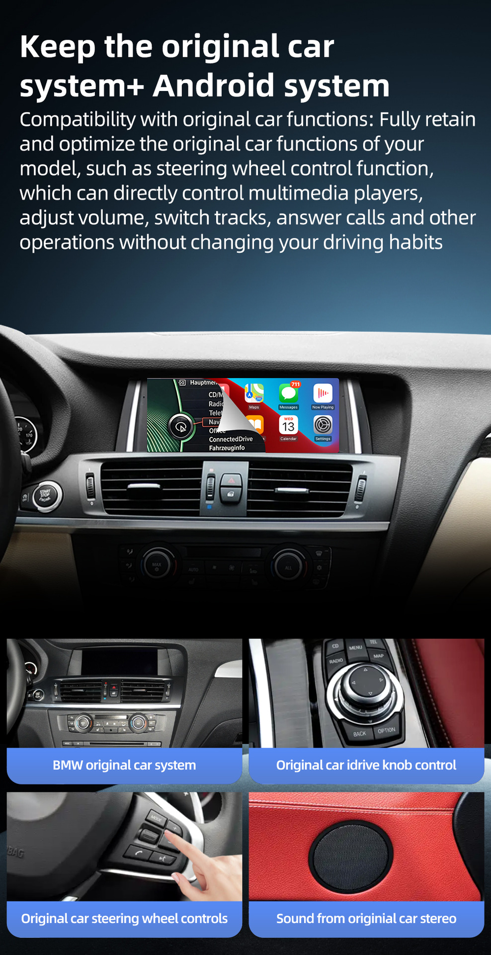Car-Mounted Carplay Central Control Large Screen Suitable for Bmw X3 F25 X4 F26 2011-2017 Android Navigation