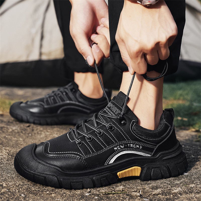 Otoño nuevo cuero de cabeza redonda al aire libre zapatos de montaña deportivos de ocio diarios para trabajar en el sitio de construcción zapatos de moda zapatos de hombre