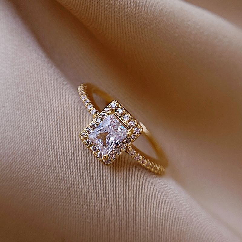 Small Square Ring Women's Fashion Light Luxury Niche Design Exquisite Open Square Zircon Simple Elegant Food Ring for Women Small Square Ring Women's Fashion Light Luxury Niche Design Exquisite Open Square Zircon Simple Elegant Food Ring for Women