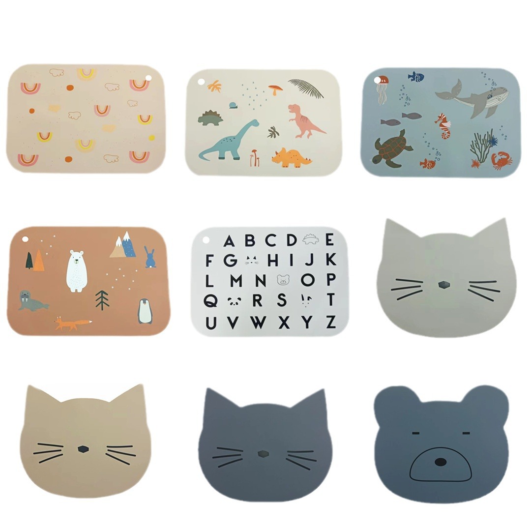 Manteles individuales de silicona al por mayor con estampados de dibujos animados, resistentes al calor y anti-quemaduras, de alto valor estético, manteles de mesa para el hogar resistentes a altas temperaturas.