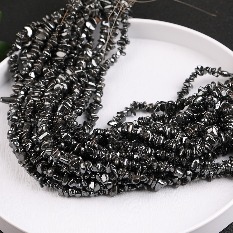 천연 철 담석 자갈 긴 끈 자갈 5-7mm, 길이 약 85cm