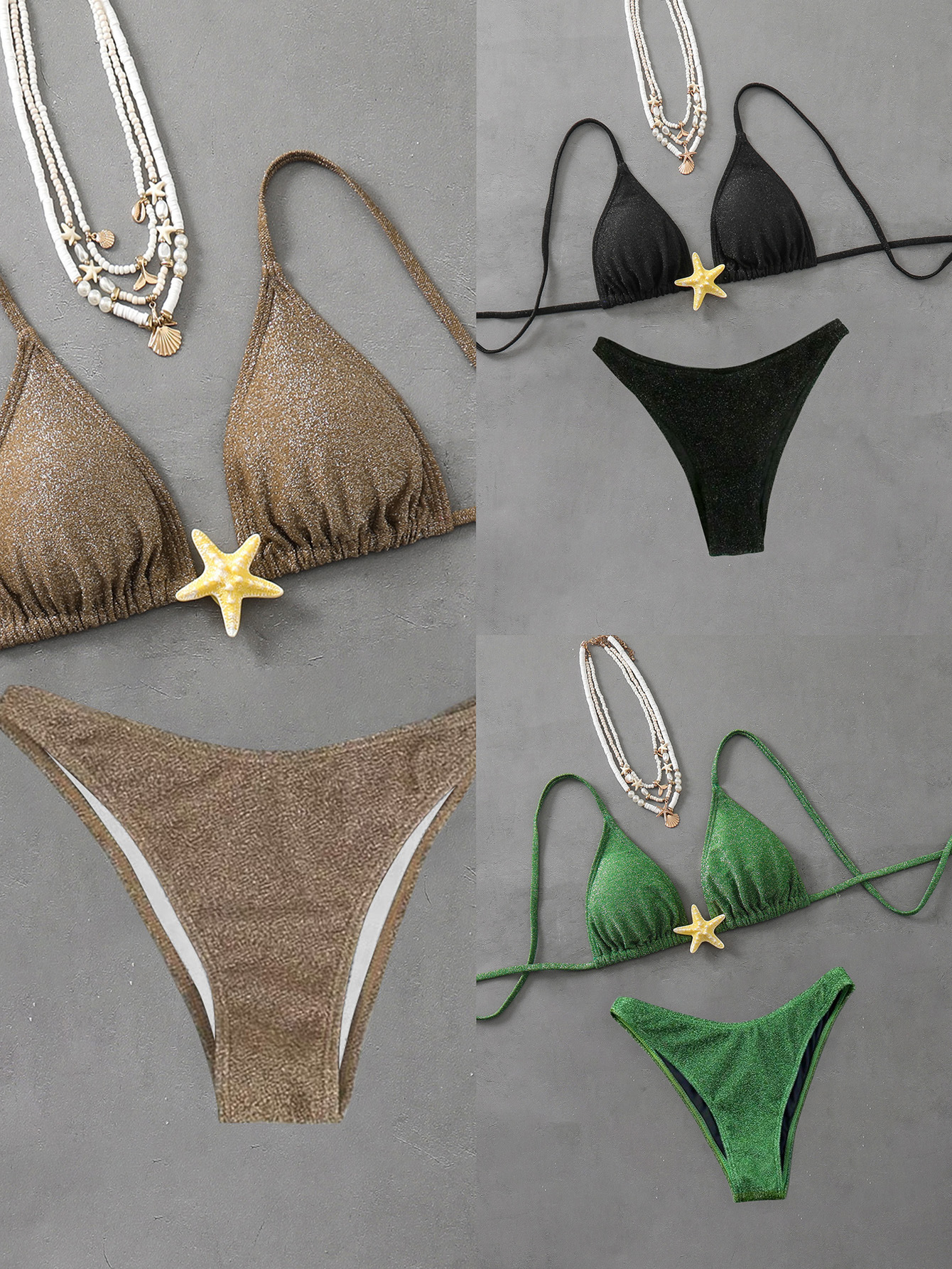 Women's Gender Starfish Design Women's Solid Color Starfish 2 Pieces Set Bikinis Swimwear