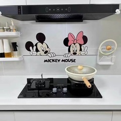 ミッキー・ミニー厨房防油煙フィルム耐高温レンジフード調理台壁面自己貼り付け防水壁紙透明