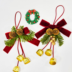 クリスマスペンダント小鈴ベルベットリボンクリスマスツリー松果シーン配置用品装飾小吊り具