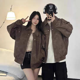 高级感情侣装秋季皮衣2025新款小众设计休闲夹克男女国潮宽松外套