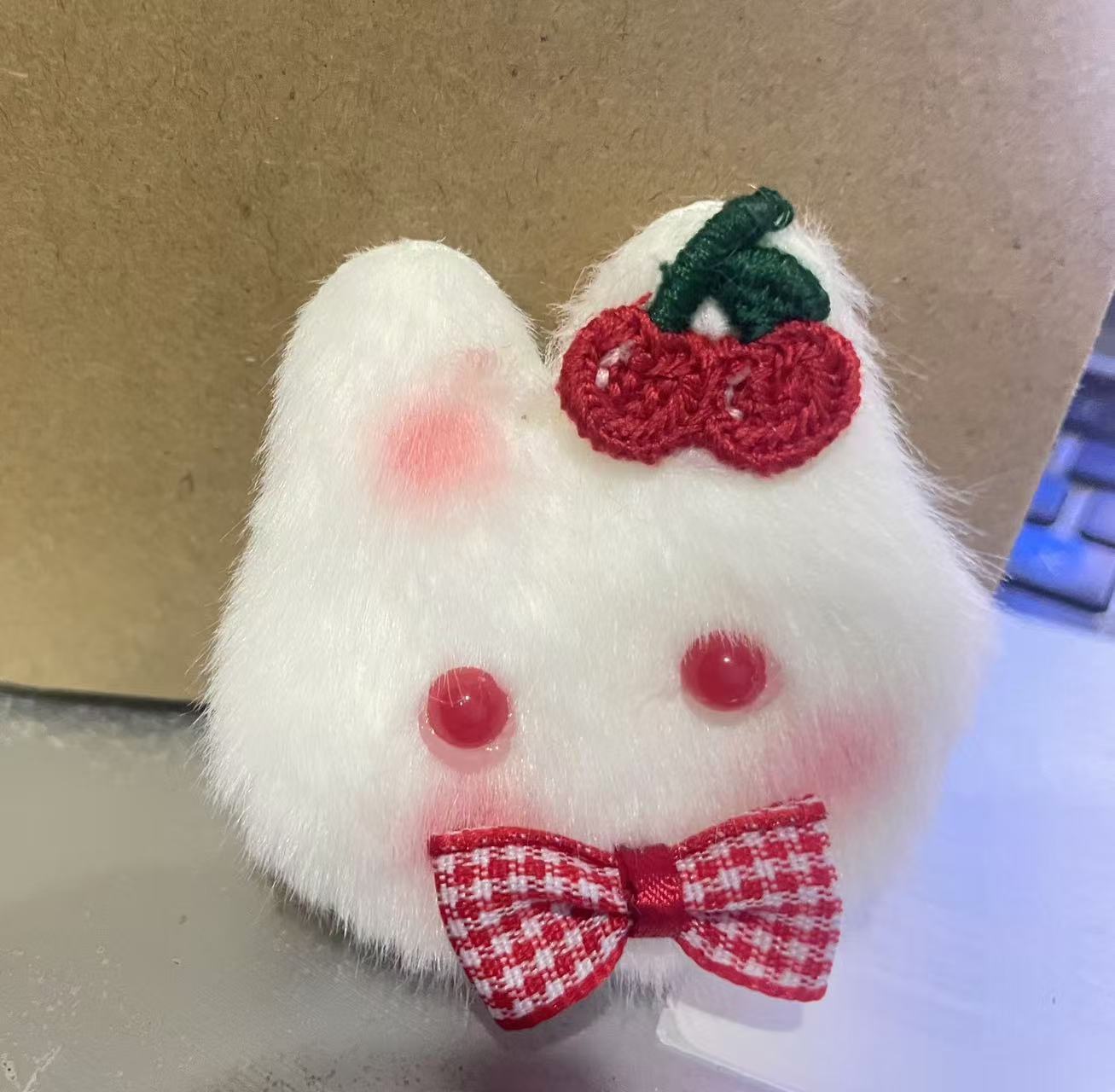 체리 천 라벨 토끼 머리핀