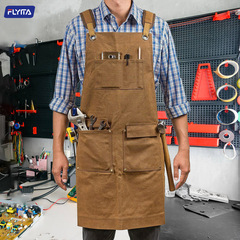 Thickened waterproof wear-resistant retro waxed canvas workwear with widened shoulder pockets and multiple tool pockets, custom canvas apron