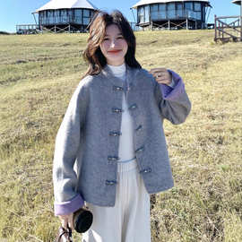 新中式国风羊毛呢外套女2025秋冬新款小个子巨好看的双面呢子大衣