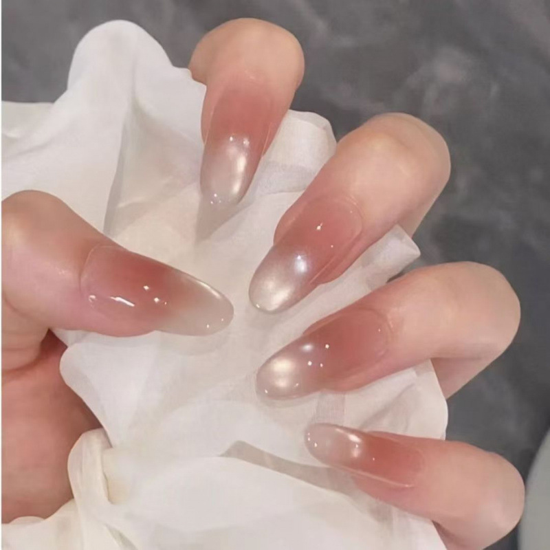 Purely Handmade Wearable Manicure, Wearable Nails, Glass Beads, Cat-Eye Elegant, High-End Atmosphere, Whitening Fake Nail Patches