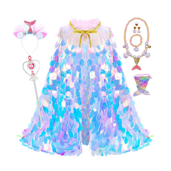 Amazon Hot Sale Mermaid Princess Dress Up Cape Princess Dress Up Toy Clothes Rainbow Set Gift Set