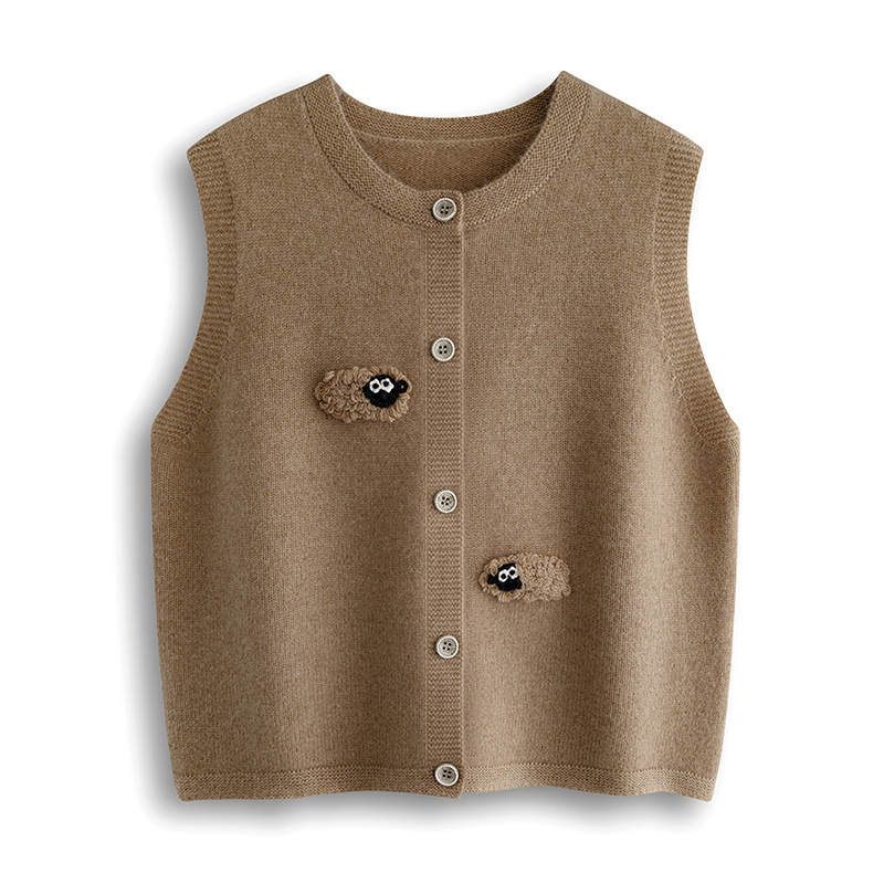 Cashmere Knitted Vest for Women with Stereo Cartoon Pattern Waistcoat Autumn and Winter Style Sleeveless Cardigan Sweater Vest