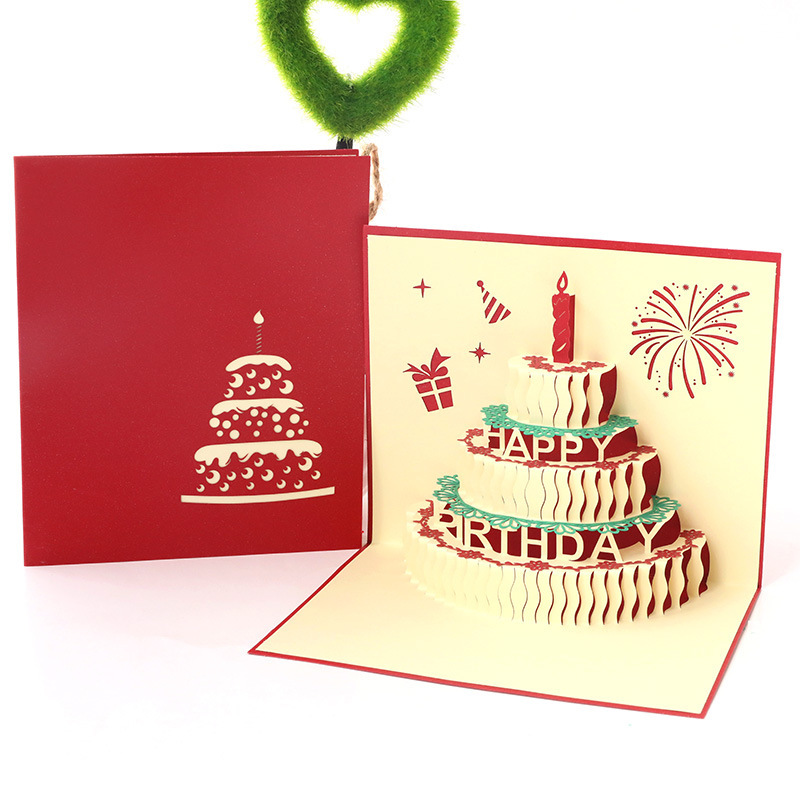 生日贺卡3D立体创意卡片手工镂空纸雕蛋糕生日祝福小礼物厂家定制