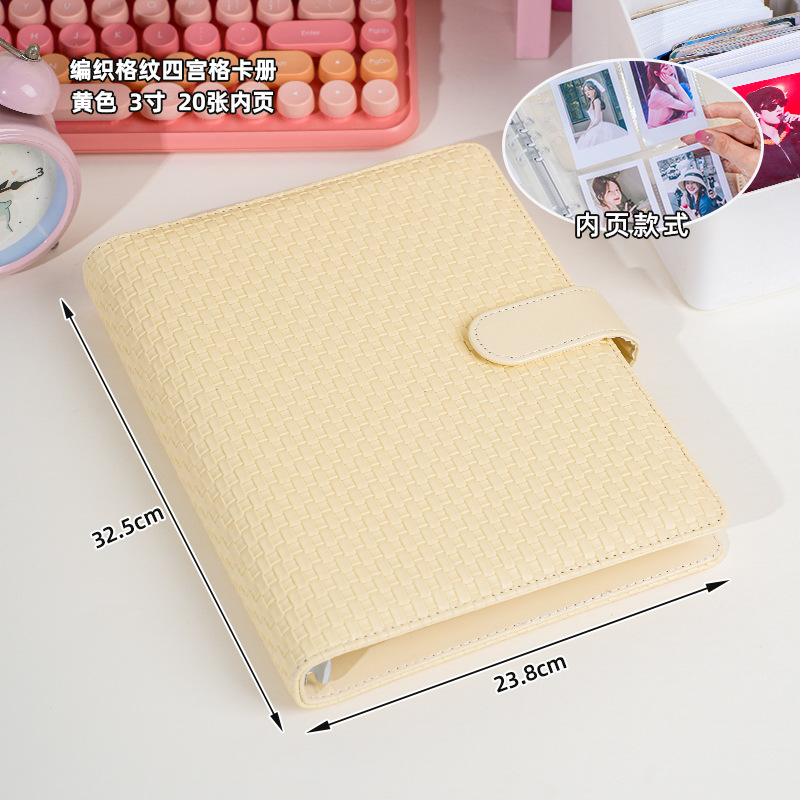 Álbum de tarjetas de cuadrícula de palacio de 4 cuadros tejidos Álbum de fotos Polaroid de gran capacidad y estilo simple Tarjeta pequeña de 3 pulgadas Álbum de almacenamiento de álbumes de ídolos