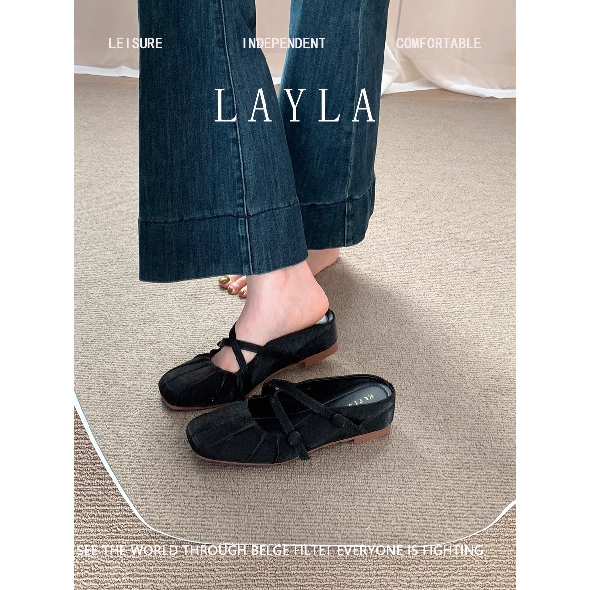 Media pantuflas de Baotou en estilo francés, zapatos de hadas en el exterior, nuevos zapatos de temperamento de un solo pie en el verano de 2025