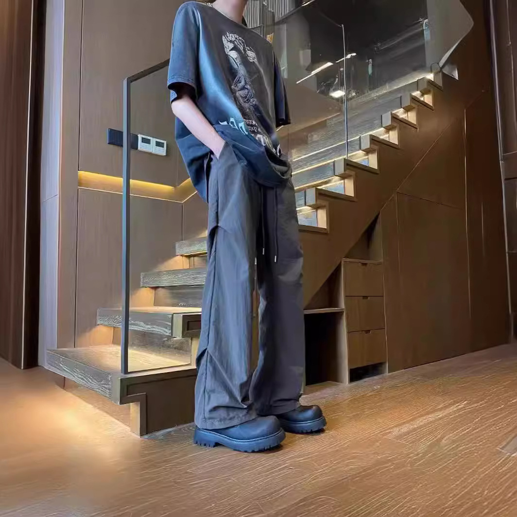 Pantalones paracaídas delgados plegados de seda de hielo, pantalones para hombres, pantalones de trabajo de piernas largas, pantalones de verano para hombres