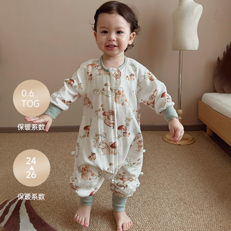 Four-layer bamboo-cotton gauze split-leg sleeping bag for spring and…