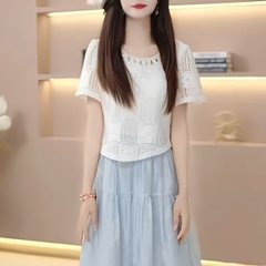 假两件短袖连衣裙2025夏季新款时尚显瘦气质中长款遮肉礼服裙子潮