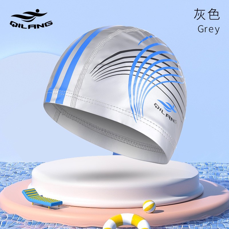 Adulto gorra de natación al por mayor moda impresa protección del oído Pelo Largo PU gorra de entrenamiento unisex gorra de natación