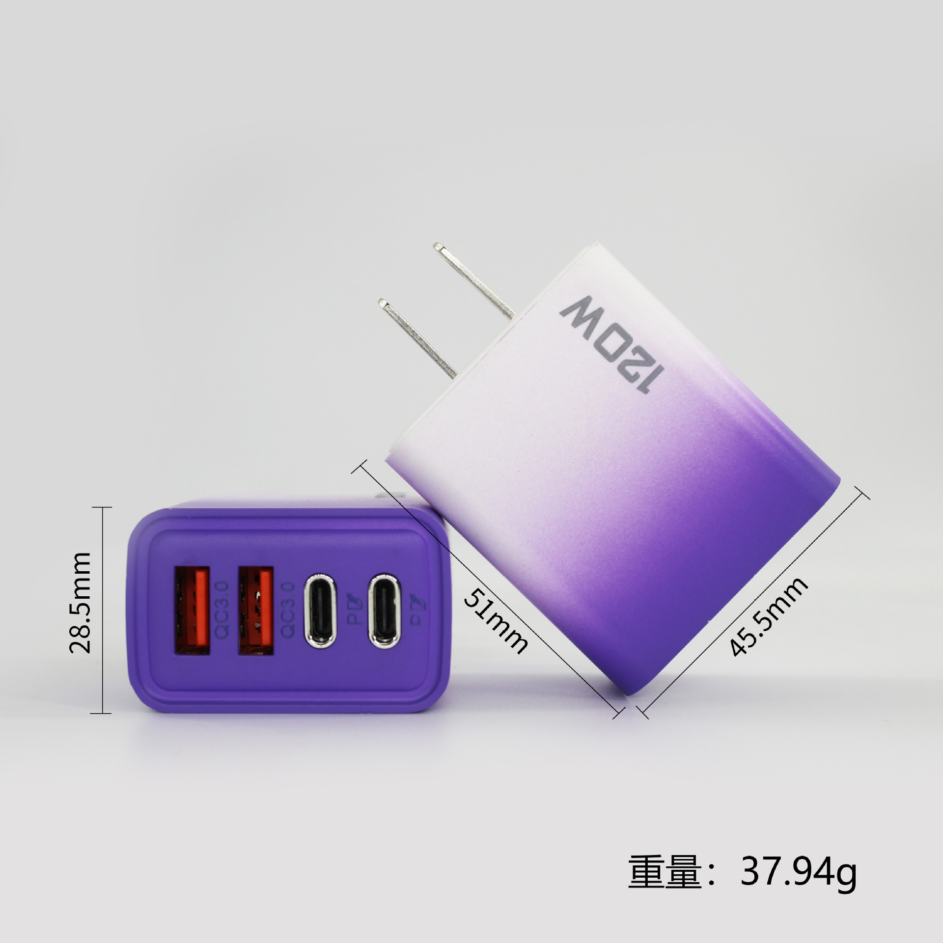 Cargador de carga rápida transfronterizo de 120W dual USB dual Tipo-c cabezal de carga multipuerto estándar de EE. UU. Cargador de teléfono móvil europeo