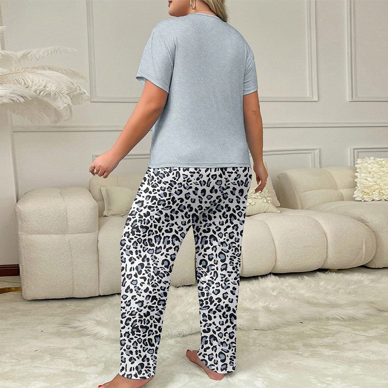 Women's Sleepwears Plus Size Casual Pajamas Spring/Summer Leopard Print Heart Pattern Round Neck Milk Silk Loungewear_voghion.com