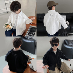 Children's shirt 2023 children's cool autumn new Korean version solid color baby jacket fashionable embroidered boy's lapel shirt