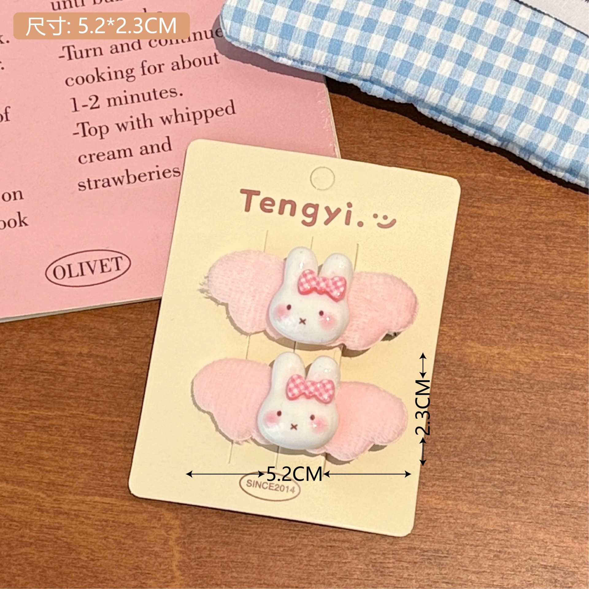 3# Pinza para el Cabello de Conejito Ángel Rosa - 1 Par