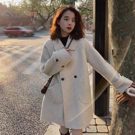韩版秋冬新款加厚毛呢大衣女中长款娃娃领斗篷A版宽松羊毛呢外套