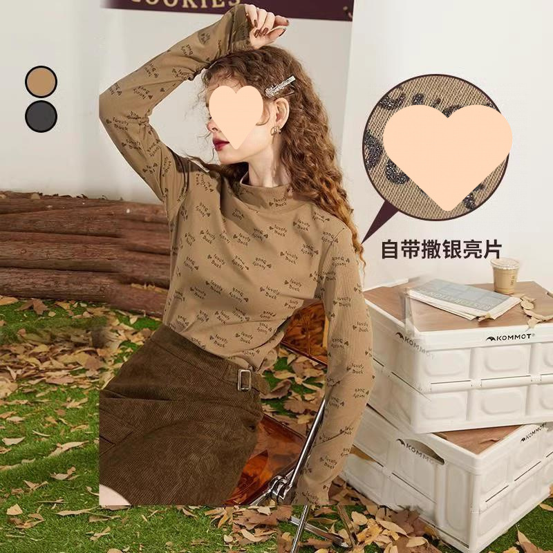 妖精的折扣加厚半高领打底衫长袖恤女2024秋冬内搭显瘦保暖上衣