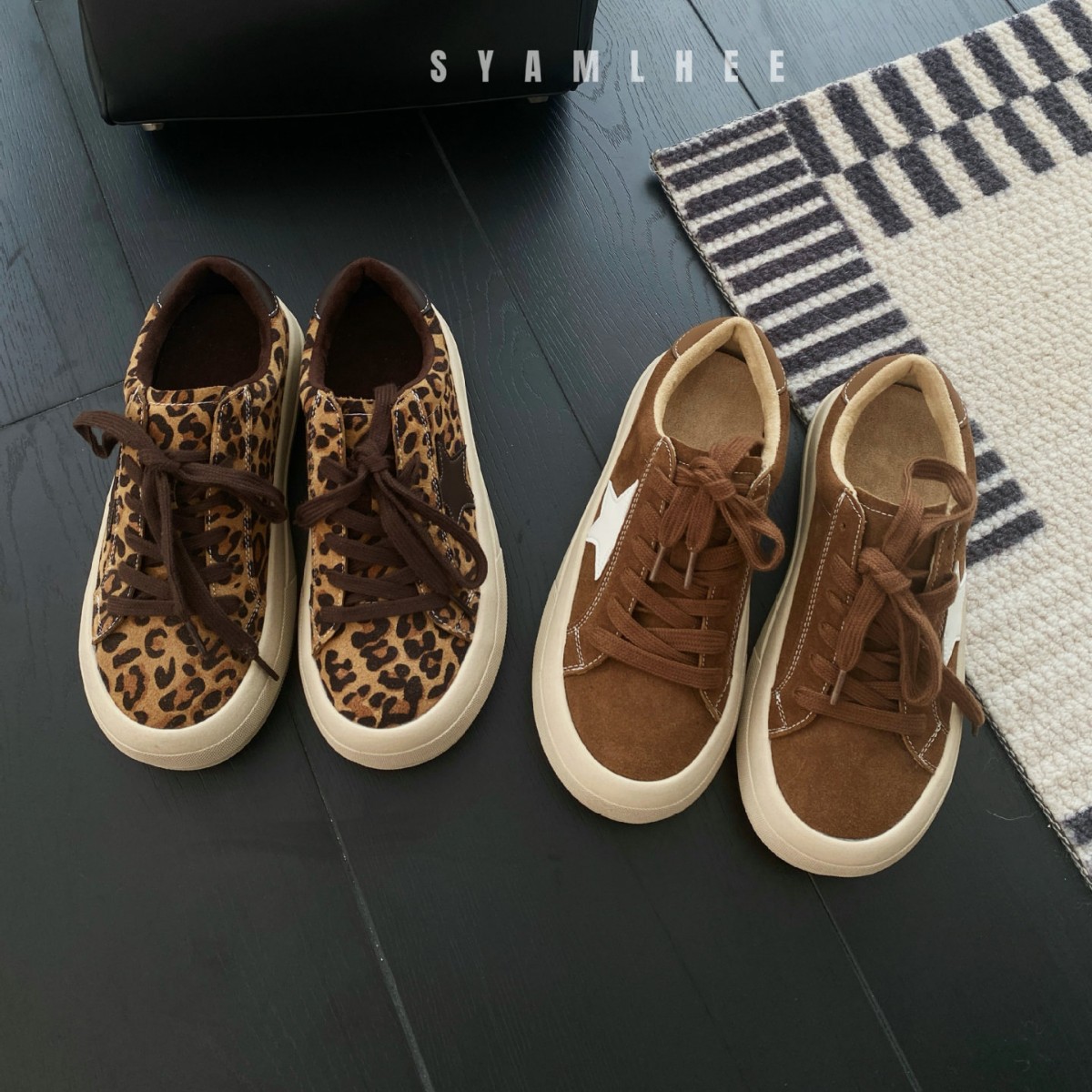 韩国复古做旧百搭星星鞋2025新款防滑厚底真皮运动豹纹休闲板鞋女