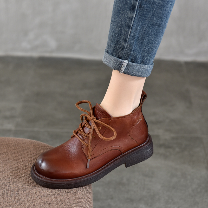 [Event Price 165] Genuine Leather Martin Boots for Women, British Style, First Layer Cowhide Short Boots, Women's Boots with Mid Heel