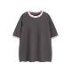 Heavy 260G double yarn cotton color matching neckline short sleeve T-shirt men's American retro casual Joker men's and women's jacket