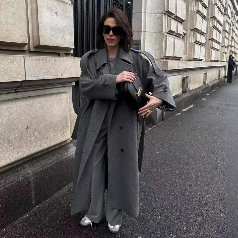 Za Aliexpress Popular Cross-Border European and American Style Women's Retro High-End Woolen Belt Coat Jacket Za Aliexpress Popular Cross-Border European and American Style Women's Retro High-End Woolen Belt Coat Jacket