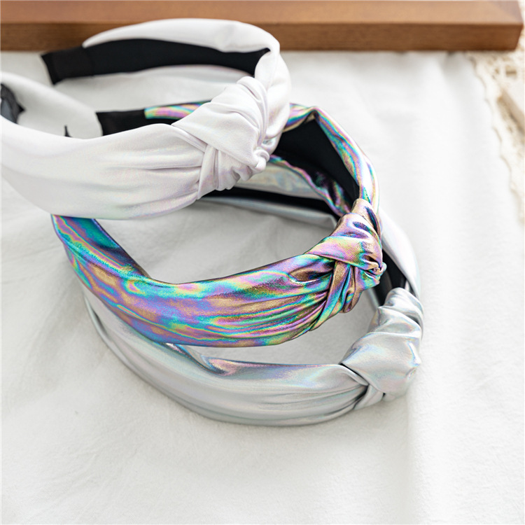 Retro Gradient Color Solid Color Bright Leather Cloth Hair Band display picture 4
