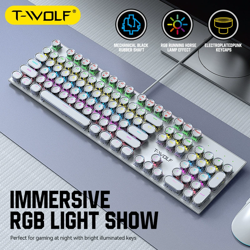 Механическая игровая клавиатура (T‑WOLF) T75 — металлическая ретро световая панель, RGB подсветка