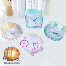 厂家直销水晶闹钟静音扫秒带夜灯学生儿童闹钟床头卡通时钟小闹钟