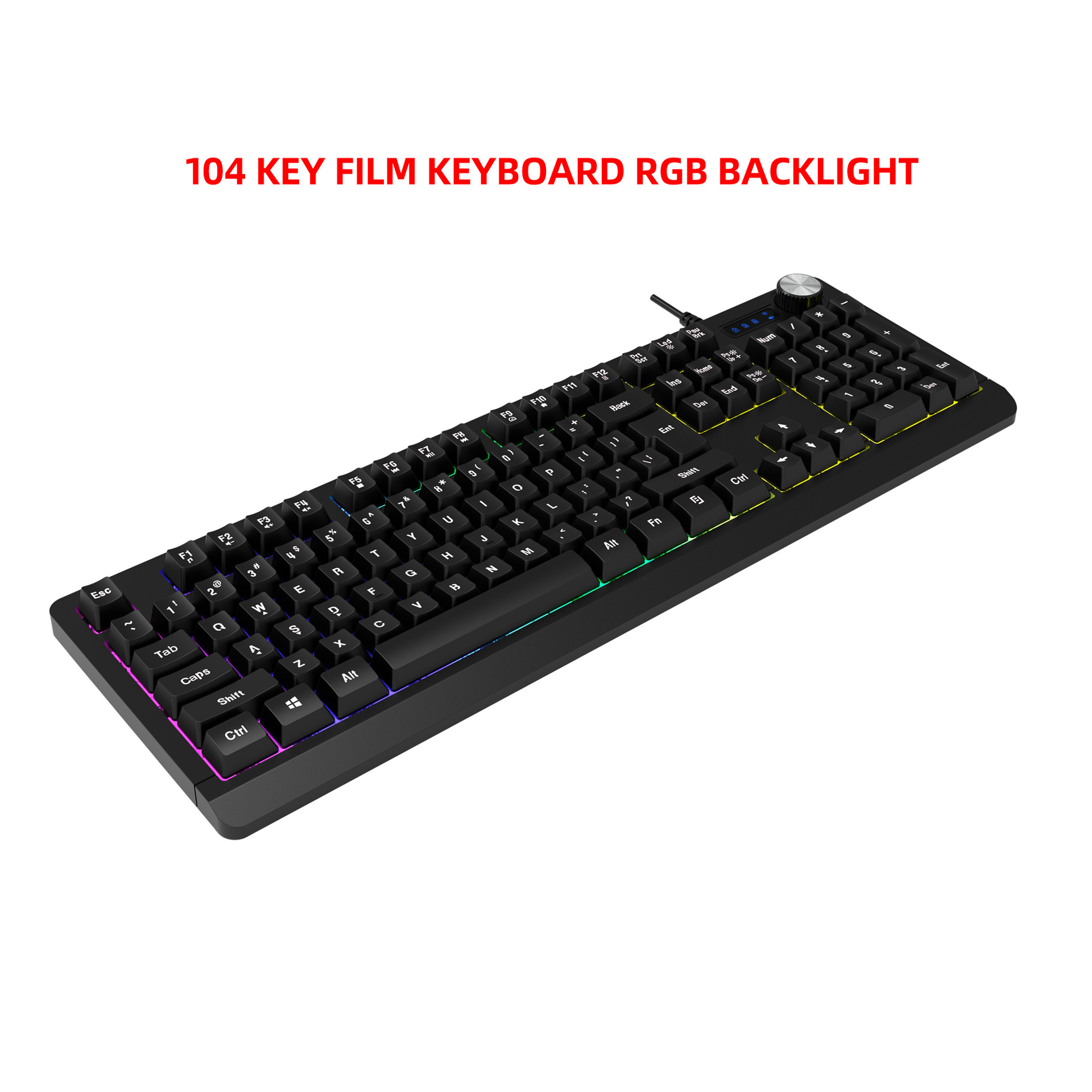 Wired mechanical tactile film with RGB backlight and multimedia knob, computer gaming keyboard_voghion.com