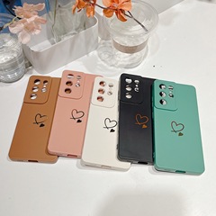 適用於三星S23U燙金愛心手機殼A55護眼直邊A15純色防摔S24P保護套