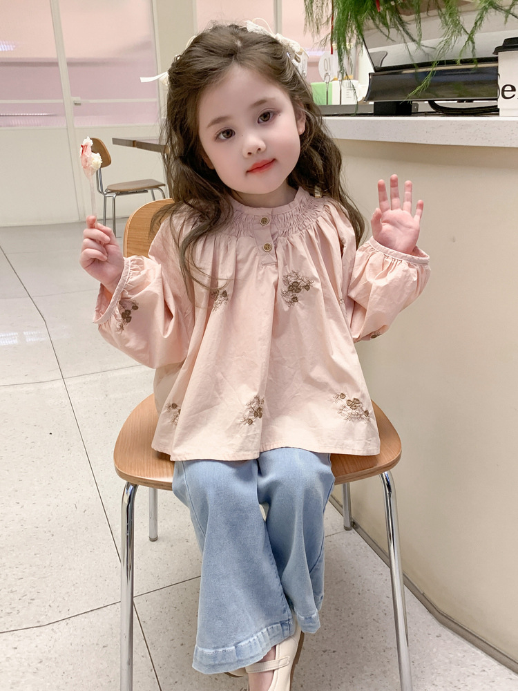 Camisas de niñas primavera 2025 nuevo estilo de ropa de niños extranjero camisa de manga larga coreana camisa de muñeca de primavera y otoño