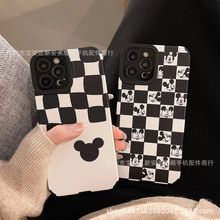ins黑白棋盤格子米奇適用蘋果13手機殼iphone12 11 x網紅硅膠軟套