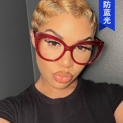 Cross-border retro glitter cat eye glasses frame  new ultra-light large frame slimming can be matched with myopia plain glasses internet celebrity 