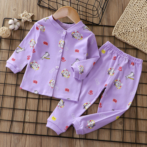  Autumn New Cardigan Cotton Pajamas Children's Cotton Pajamas Boys Girls Trendy Infant Home Clothing