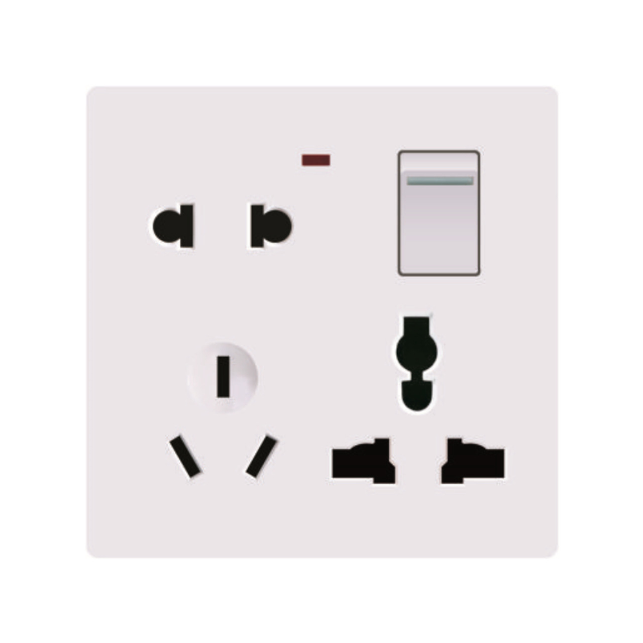 M 白色PC磷铜优质开关插座一位八孔多功能万能插座带灯二三三插