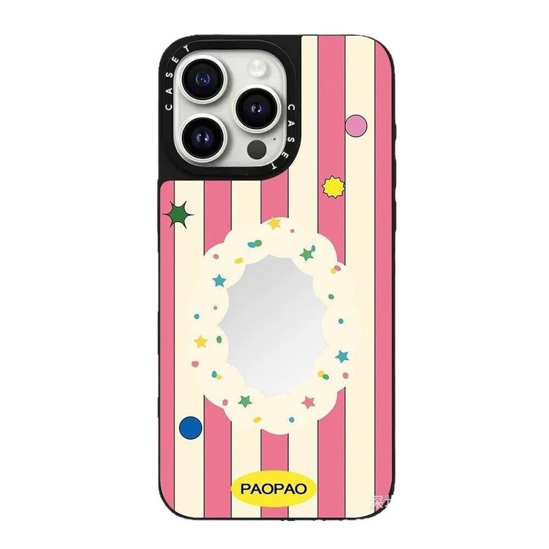 CASET 共同ブランドのピンクのストライプ Apple iPhone16ProMax 携帯電話ケース 15pro トレンディなブランド 13 ミラーに適しています|undefined
