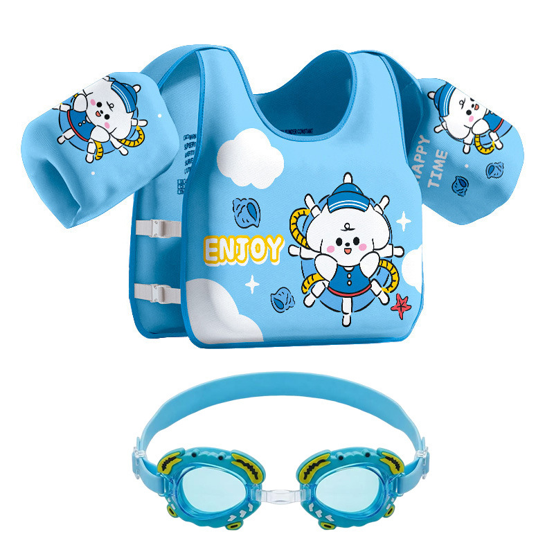 Chaleco flotante infantil de dibujos animados grueso chaleco de natación para niños combinación de gafas de natación pony image 5