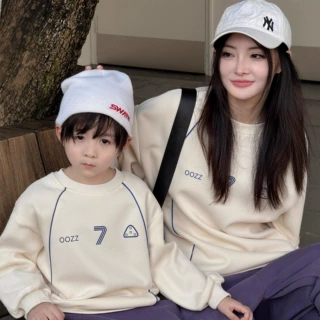 2026男童女童棉质亲子装拼色字母数字秋季一家四口圆领卫衣儿童