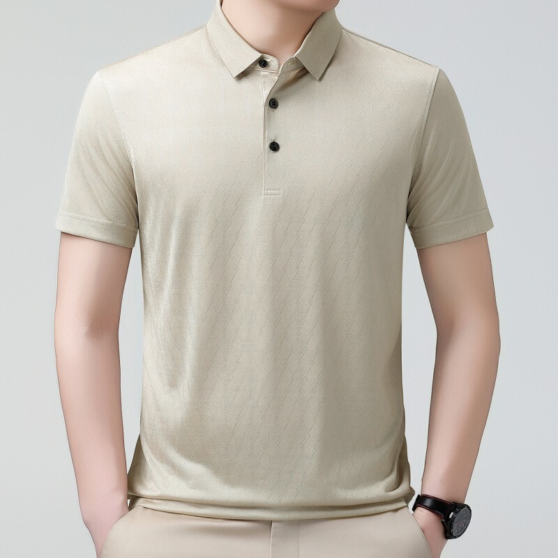 Brand Men's T-Shirt New Summer Short-Sleeved Mulberry Silk Business Korean Style Poio Shirt Fashionable Casual Daddy Top Brand Men's T-Shirt New Summer Short-Sleeved Mulberry Silk Business Korean Style Poio Shirt Fashionable Casual Daddy Top