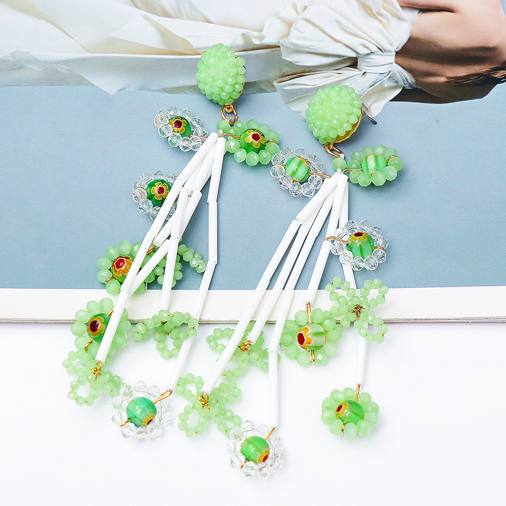 Neue Mode Kreative Blume Micro Glas Kristall Handgemachte Perlen Legierung Ohrringepicture5
