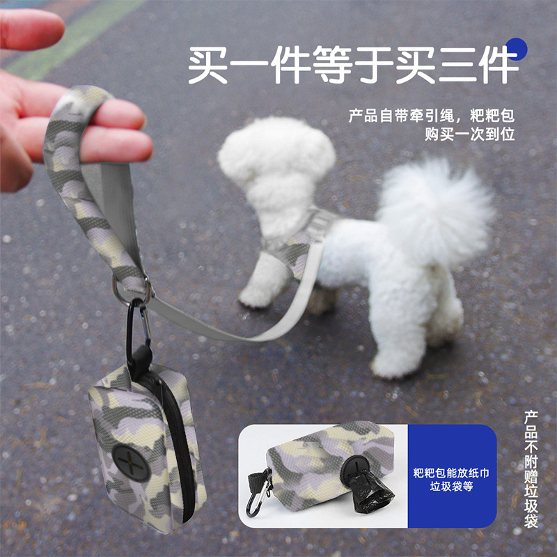 Inventario nuevo cinturón de pecho de perro reflectante transpirable para caminar cuerda de camuflaje de tres piezas conjunto de cuerda de tracción de perro al por mayor