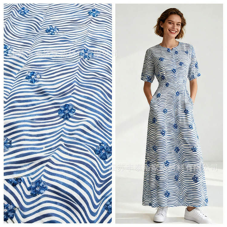 Fabricante de impresión de cabello recto tela de moda textil digital bordado primavera y verano tela de mujer impresión de sublimación en caliente